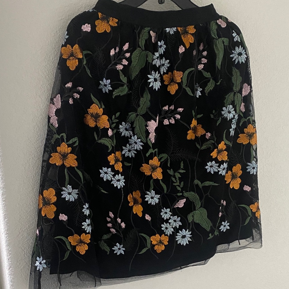 Forever 21 Black Skirt with Floral Embroidery